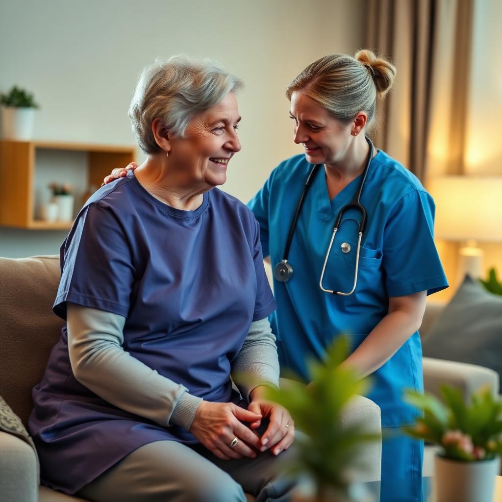 Infirmière accompagnant une patiente à domicile - SSIAD